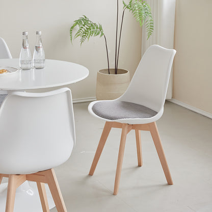 Eetkamerstoelen – Dining Stoelen – Keukenstoelen – Stoelen Zonder Armleuning – Witte Stoelen – Scandinavisch Design – Massief Beukenhouten Poten – Linnen Gestoffeerd