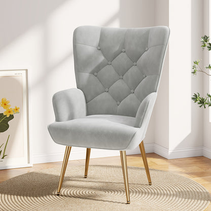 Accentstoel – Fauteuil – Leunstoel – Lounge Stoel – Zetel – Mid-Century Modern – Velvet Bekleding – Wingback Design – Memory Foam Zitting – Metalen Poten Met Gouden Accenten – Groen