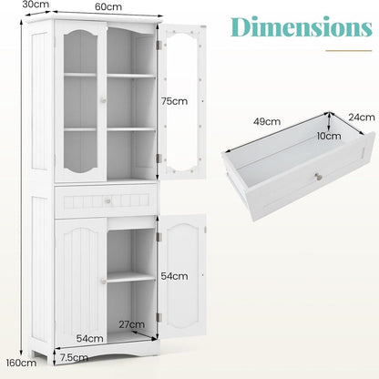 Badkamerkast – Opbergkast – Kastje – Badkamermeubel – Waskast – Wit – 2 Tempered Glasdeuren – Kantelbeveiliging