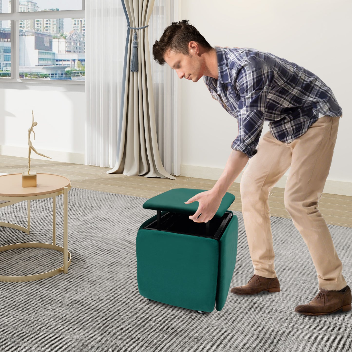 Ottoman – Poef – Voetenbank – Opbergkist – Zitbankje – 5-in-1 Multifunctioneel – Compact 18x48 cm – Comfortabele Memory Foam – Groen