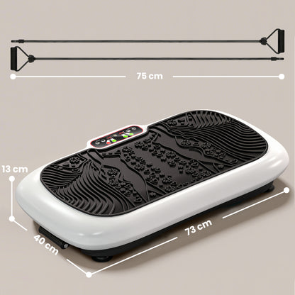 Vibratieplaat – Trillingsplaat – Balansbord – Fitnessplaat – Trainingsapparaat – 99 Instelbare Snelheidsniveaus – Inclusief 2 Fitnessbanden – Compact 73x40x13 cm – Wit/Zwart