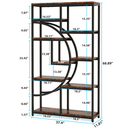 5-Tier Industrial Bookcase with 9 Open Shelves - Heavy-Duty Wood & Metal Freestanding Storage Shelf, Rustic Brown/Black Modern Bookshelf for Home Office,, Bedroom - Easy Assembly, Space-Saving Tall Bookcase (68.58cm+ Height)