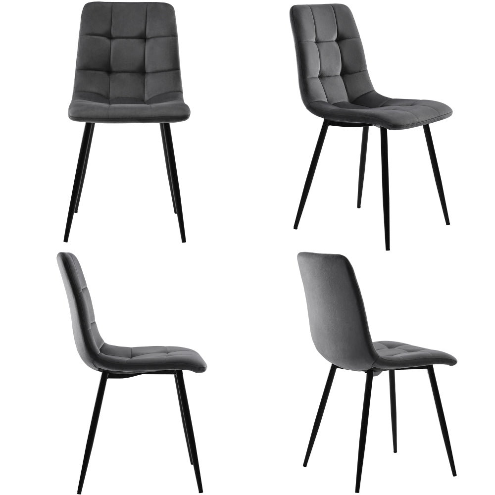 Dining chairs (set of 4), deep grey, 4pcs upholstered chair design with backrest, velvet seat and metal frame, the ideal choice for your dining and living areas.,  Dining Room Furniture, Elegant Dining Set, Stylish Backrest,