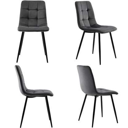 Dining chairs (set of 4), deep grey, 4pcs upholstered chair design with backrest, velvet seat and metal frame, the ideal choice for your dining and living areas.,  Dining Room Furniture, Elegant Dining Set, Stylish Backrest,