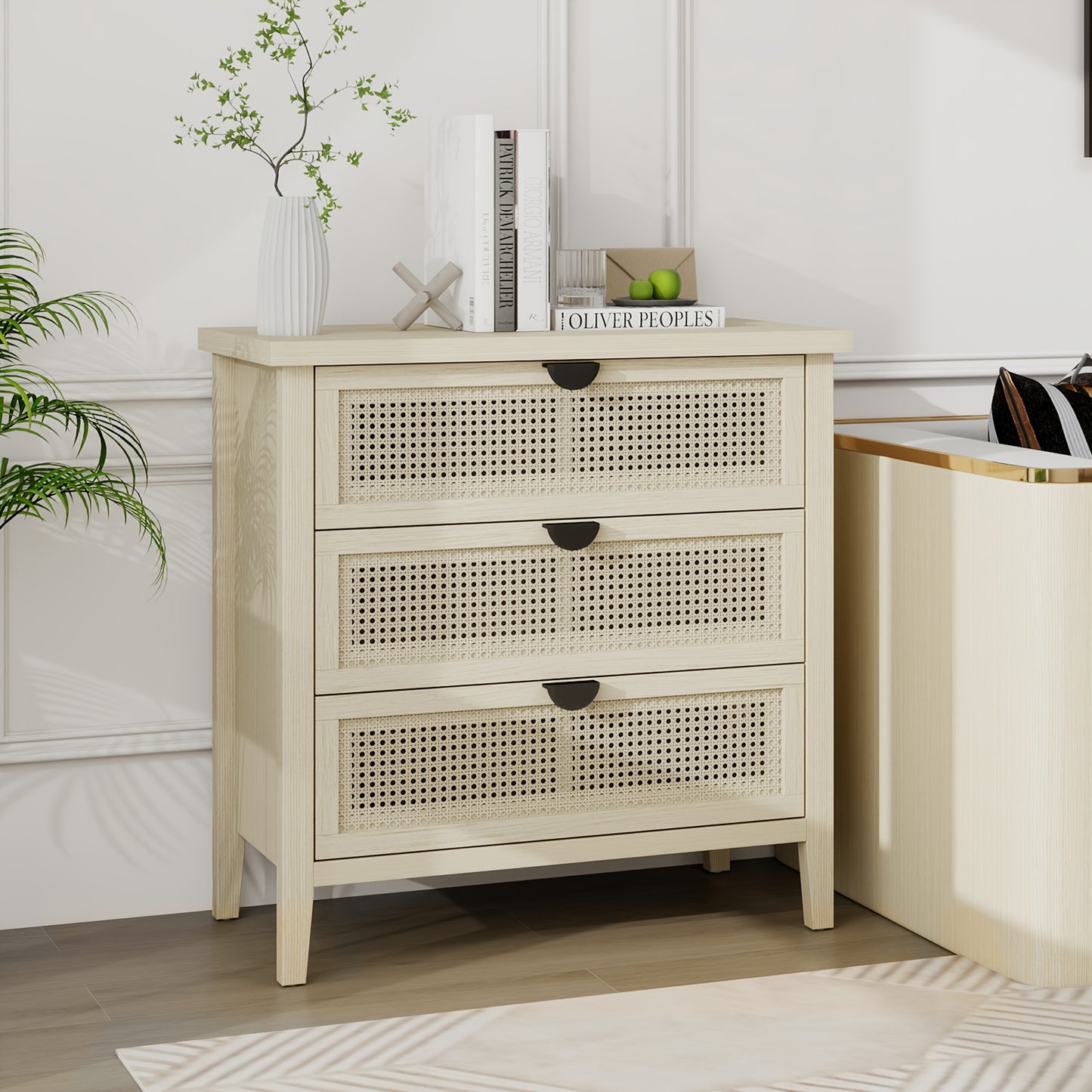 Opbergkast – Opbergmeubel – Ladeblok – Bergkast – Kast met Laden – Wit Bamboo – Duurzaam Natuurlijk Materiaal – 80 cm Hoog – Vrijstaand Met Vloerbescherming