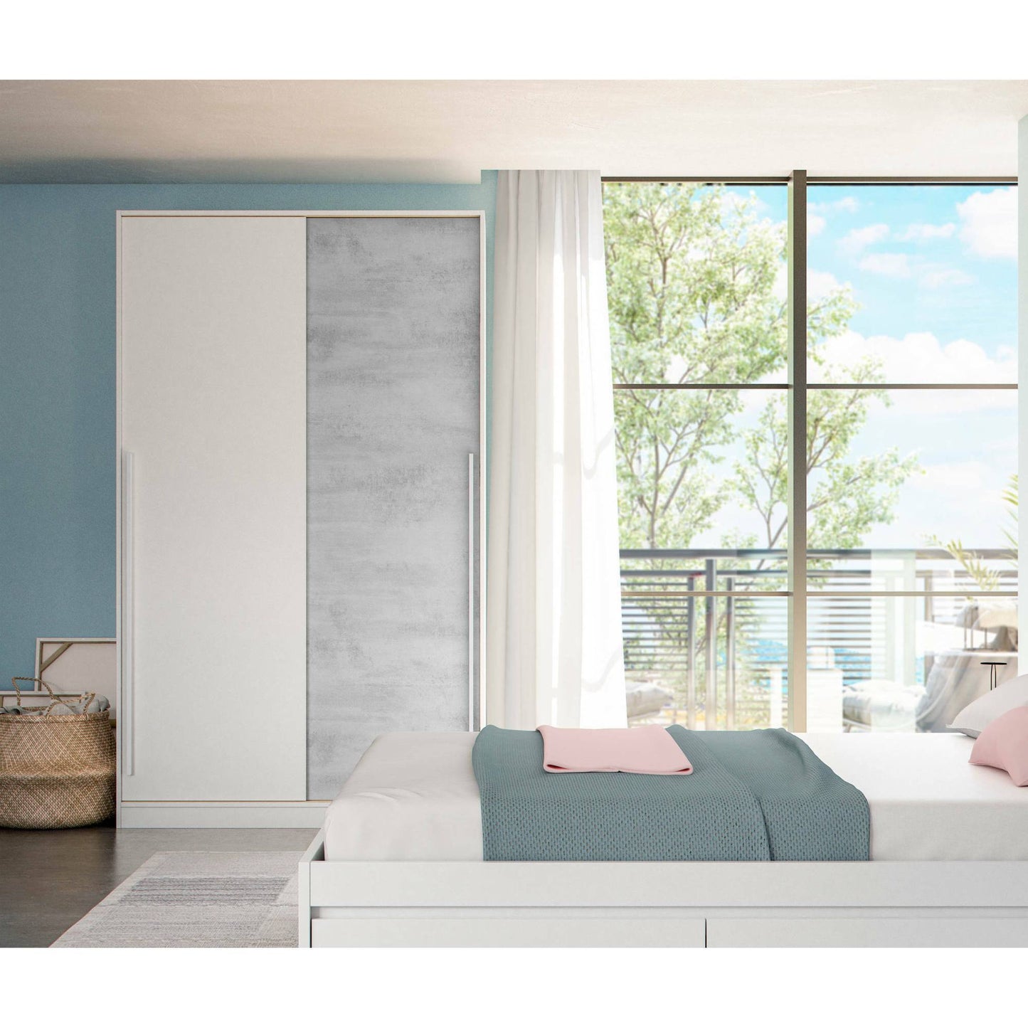 2-Door Wardrobe, Bedroom Closet with Hanging Rod and 3 Shelves, 120x50x200 cm, Available in 2 Colors