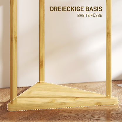 Kledingrek – Kapstok – Garderoberek – Dressboy – Kledinghouder – Natuurlijke Bamboe – 9 Haken & 3 Planken – Stevig & Ruim