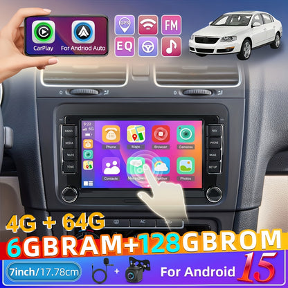 Car Multimedia Systeem – Auto Radio – Double Din Stereo – Android Headunit – Navigatiesysteem – 7 Inch HD Touchscreen – Android 15 OS – Wireless CarPlay & Android Auto – 6GB RAM 128GB Opslag
