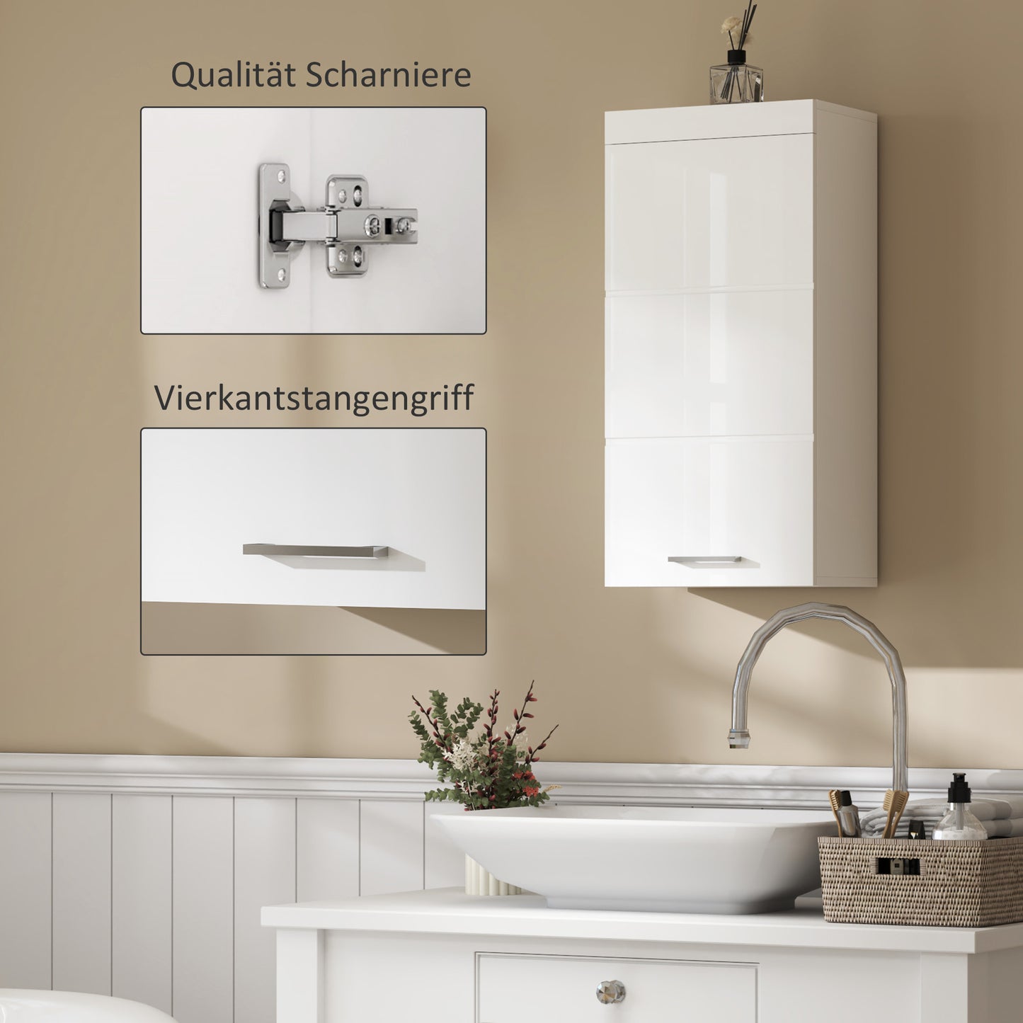 Badkamerkast – Badkamermeubel – Wandkast – Wastafelonderkast – Opbergkast – Wit – Tweedelig – Spaanplaat