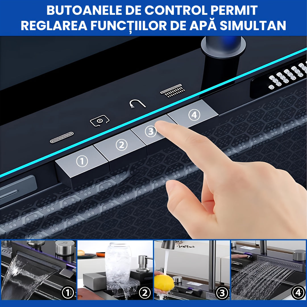 Keukenkraan – Keukenset – Mengkraan – Spoelbak – Sproeikop – RVS – Uittrekbare Watervalkraan – Digitale Kraan – 68x45 cm – Glazen Spoelunit