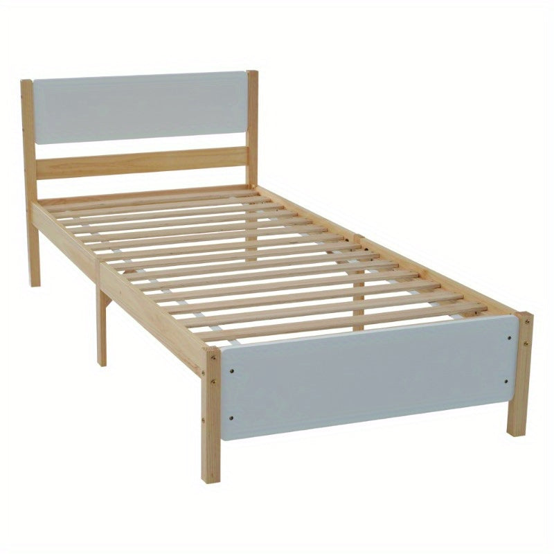 Eenpersoonsbed – Tienerbed – Volwassenenbed – Bedframe – Slaapbank – Houten Frame van Grenen – Met Middenstijl voor Extra Stevigheid – Inclusief MDF Hoofdeinde en Voetbord – Wit Natuurkleur – 90x200 cm
