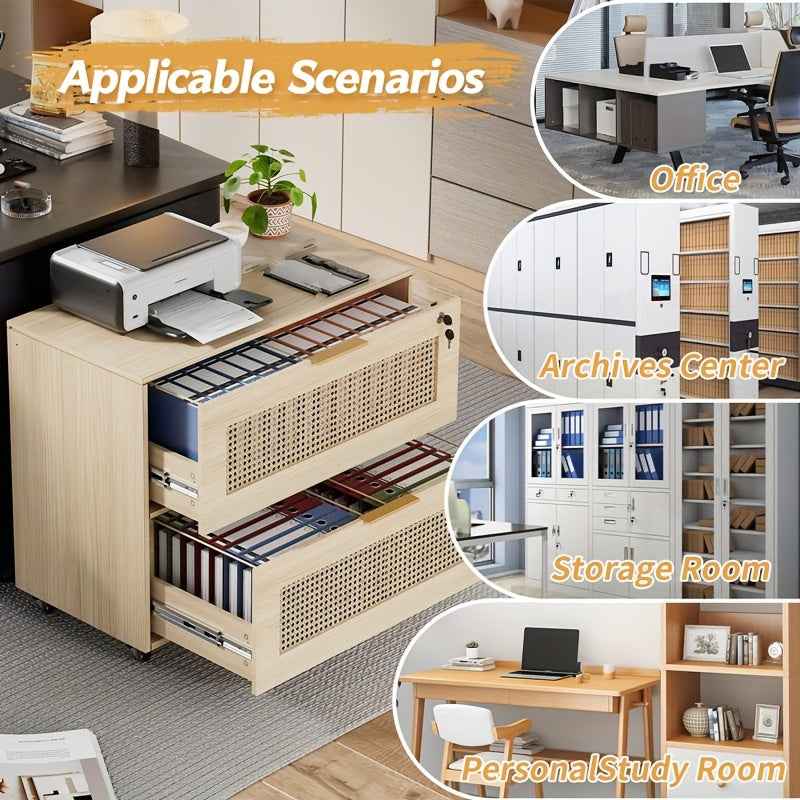 Kantoorarchiefkast – Archiefkast – Ladekast – Dossierkast – Rolluikkast – Lockable Met 2 Grote Lades – 360° Zwenkwielen – Beige 40x79x67,5 cm