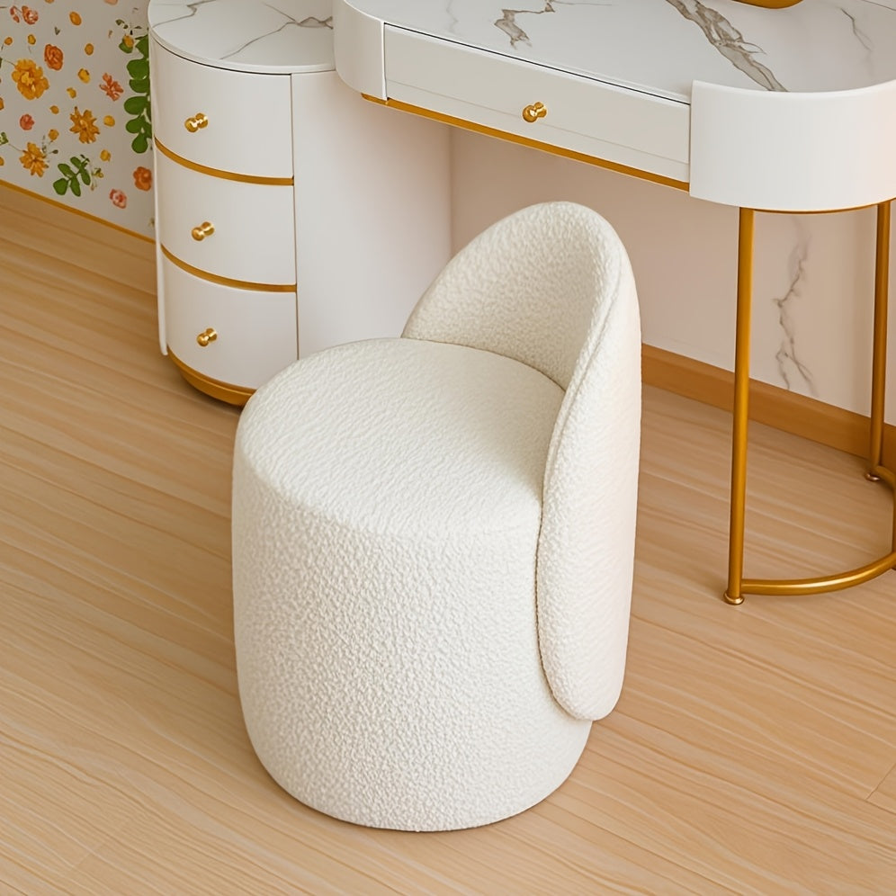 Kaptafelkruk – Make-up Kruk – Dressing Kruk – Zitkruk – Houten Kruk – Beige Gestoffeerd – Rugleuning – Stevig Houten Frame