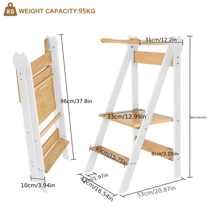 Opstapje – Opstapkrukje – Keukentrapje – Huishoudtrap – Inklapbare Trap – Metalen Frame & Houten Treden – 88 cm Hoog