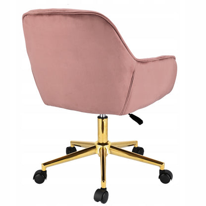 Fauteuil – Draaistoel – Bureaustoel – Werkstoel – Relaxstoel – Roze Velours – Goud Metalen Onderstel – Verstelbare Hoogte 40-50 cm – Draagvermogen 120 kg