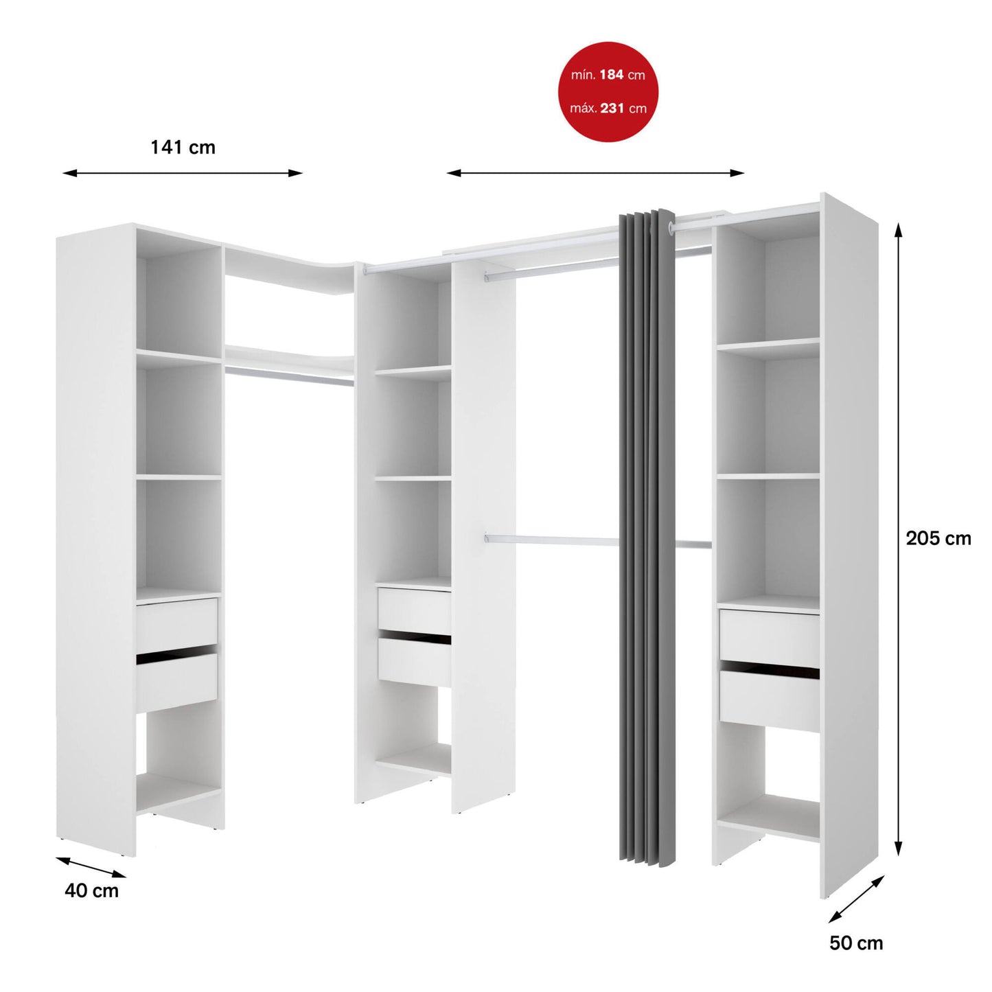 Large Alanno Wardrobe, Bedroom Storage Cabinet, Clothes Cabinet, Hanging Wardrobe, 234x141x205 cm, Available in 2 Colors