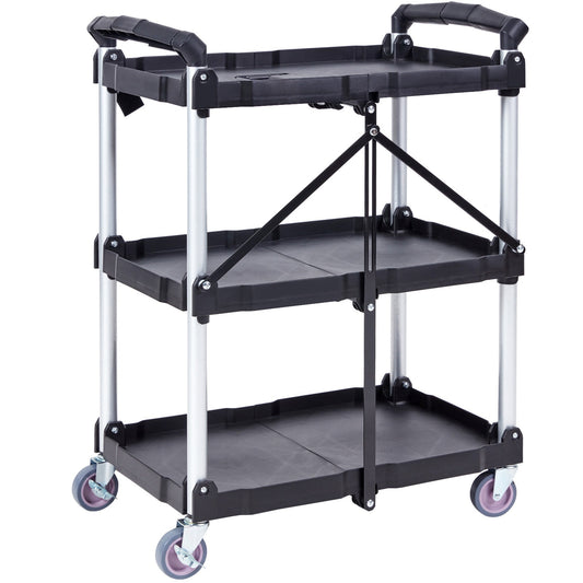 Opvouwbare Servicekar – Transportkar – Stevige Kar – Trolley – Werkwagen – 3 Planken – Draagkracht 165 kg – Vergrendelbare Zwenkwielen