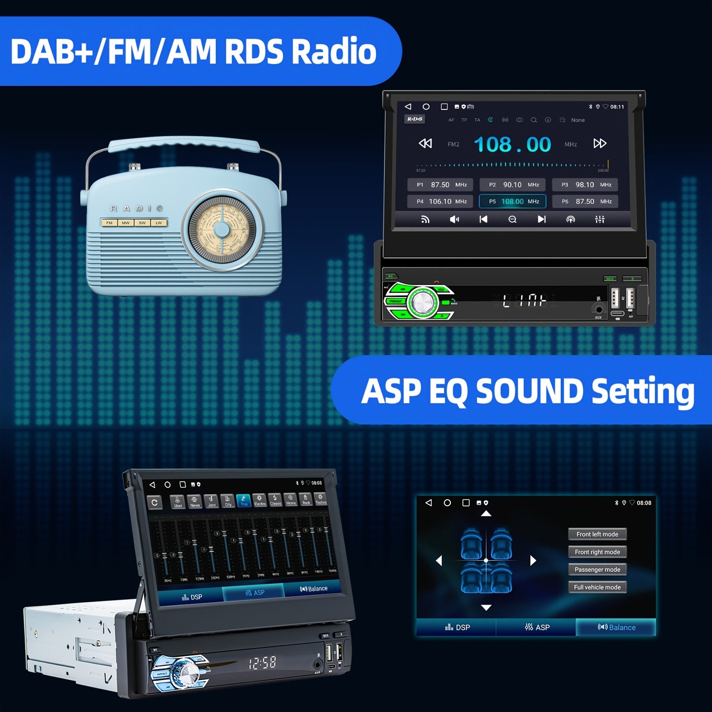Autoradio – Autoradio met Touchscreen – Auto Multimedia Speler – Auto Stereo Systeem – Android Autoradio – 7 Inch Uitschuifbaar HD Touchscreen – Ingebouwde Dashcam & AHD Achteruitrijcamera