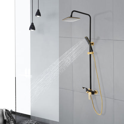 Doucheset – Douchesysteem – Regendouche – Douchepaneel – Douchekraan – Verstelbare Hoogte – Zwart Goud – RVS & Messing – Handdouche & Wandkraan