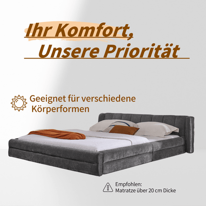Double bed 160×200cm, chenille fabric, comfortable backrest, solid eucalyptus wood and iron frame, easy to assemble, dark grey/beige (mattress not included), Day Bed With Mattress Included, King Size Bed Frame, Bunk Beds Wit