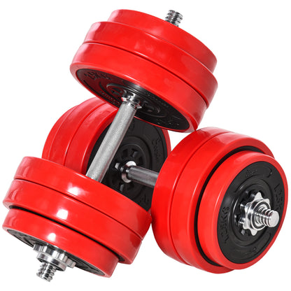 Verstelbare Dumbbell Set – Dumbbells – Halters – Gewichten – Krachttraining – 20-30 kg Verstelbaar – 2-in-1 Dumbbell en Halter – Rood/Zwart – Staal en Kunststof – Compact 21,5x21,5x3,8 cm