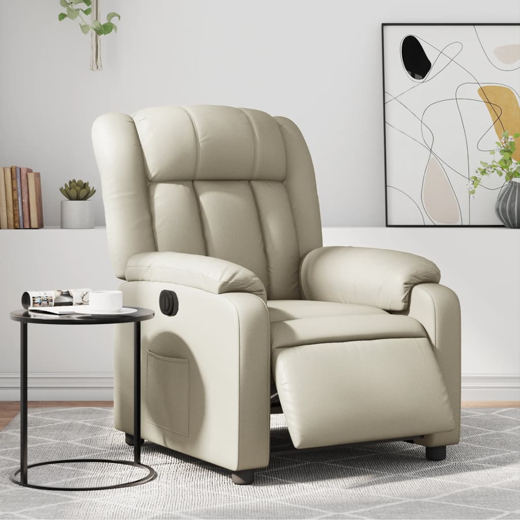 Elektrisch Verstelbare Fauteuil – Relaxfauteuil – Leunstoel – Ruststoel – Loungestoel – Crèmekleur – Comfortabel Kunstleer – Verstelbaar Tot 135 Graden