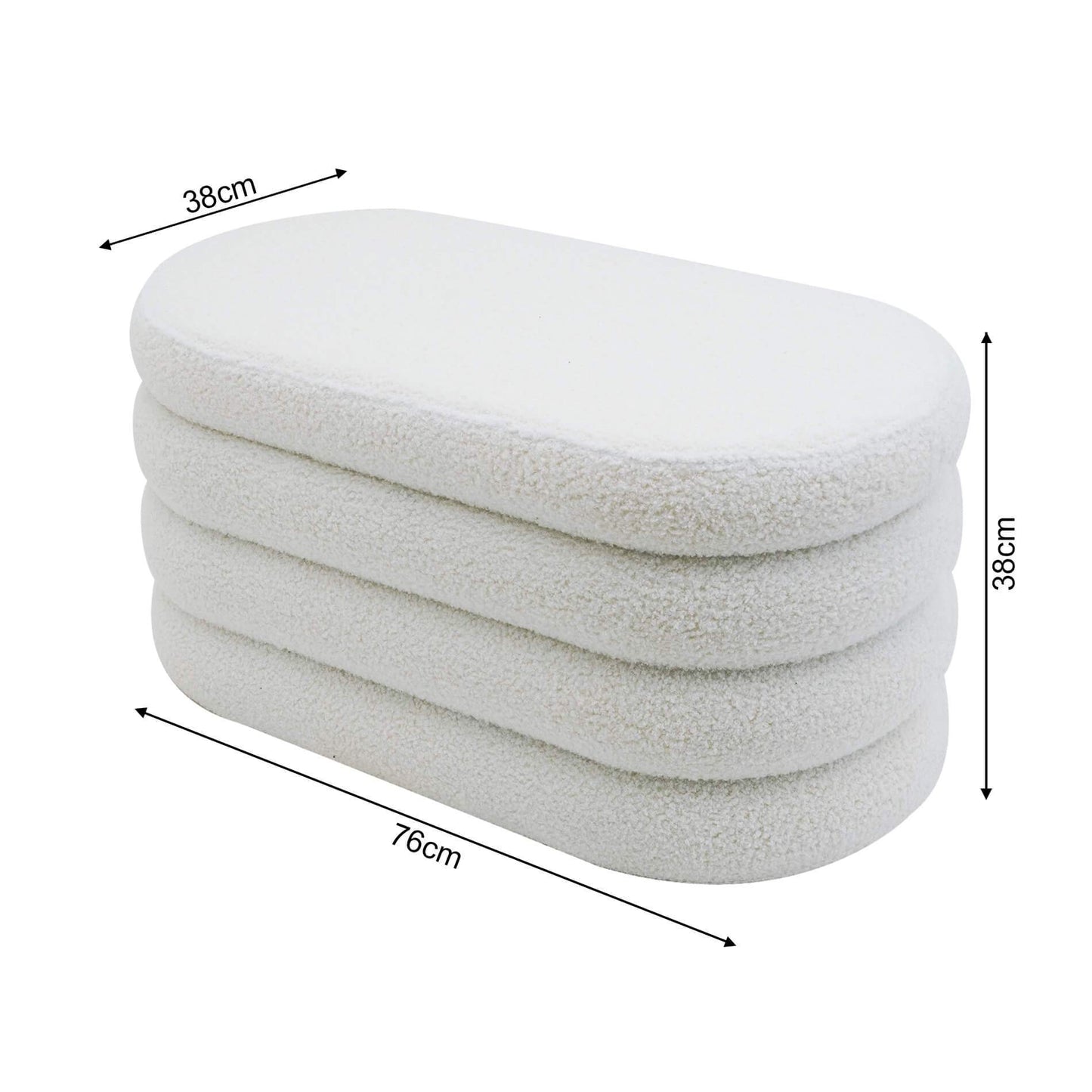 Poef – Hocker – Opbergpoef – Zitpoef – Voetenbank – Lange Ovale Vorm – Polyester Teddy Stof & Opbergruimte – Afmeting 38x76x38 cm – MDF Constructie