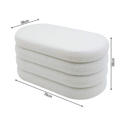 Poef – Hocker – Opbergpoef – Zitpoef – Voetenbank – Lange Ovale Vorm – Polyester Teddy Stof & Opbergruimte – Afmeting 38x76x38 cm – MDF Constructie