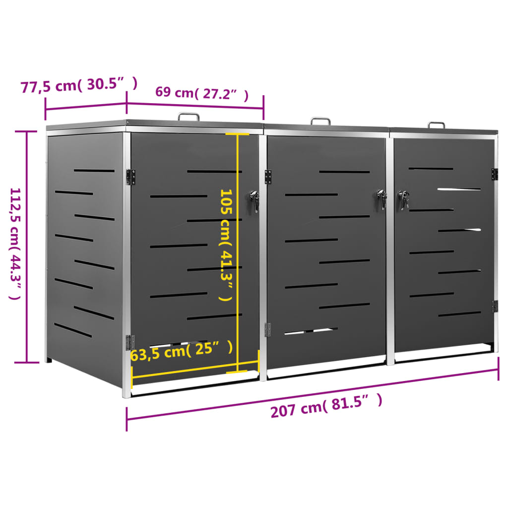 Afvalcontainer – Vuilnisbak – Kliko – Buitenprullenbak – Afvalemmer – Roestvrij Staal & Verzinkt Staal – 3 Ton Capaciteit 207x77,5x115 cm