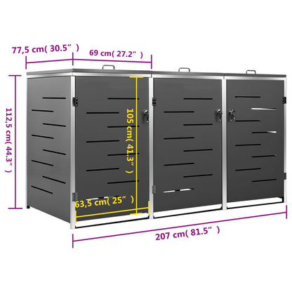 Afvalcontainer – Vuilnisbak – Kliko – Buitenprullenbak – Afvalemmer – Roestvrij Staal & Verzinkt Staal – 3 Ton Capaciteit 207x77,5x115 cm
