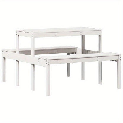 Solid Pine Wood White Modern Picnic Table with White Tabletop & Sturdy A-Frame Legs - Heavy-Duty Portable Design, Durable for Backyard,, Patio, Balcony - Easy Assembly, Low-Maintenance Furniture (110x134x75cm) - Contemporary