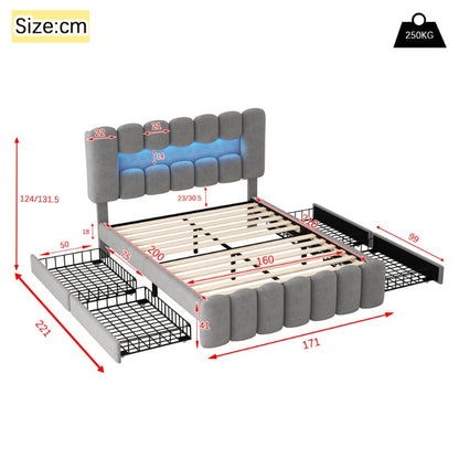 Bedframe – Bed – Slaapbank – Opbergbed – Slaapmeubel – 160x200 cm – 4 Lades & Ingebouwd Stereo Systeem – Volledig Gemonteerd & Ruimtebesparend Design