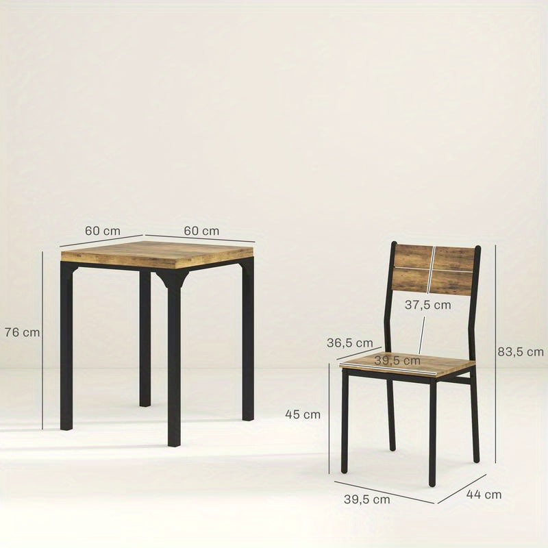 3-Teilige Essgruppe, Esstisch-Set, 1 Tisch, 2 Stühle, Mdf+Metall, Moderne Küchenmöbel, Schneller Aufbau, Platzsparend, Esstisch Im Landhausstil Geeignet Für Wohnzimmer, Esszimmer, Küche