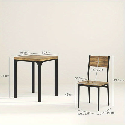 3-Teilige Essgruppe, Esstisch-Set, 1 Tisch, 2 Stühle, Mdf+Metall, Moderne Küchenmöbel, Schneller Aufbau, Platzsparend, Esstisch Im Landhausstil Geeignet Für Wohnzimmer, Esszimmer, Küche