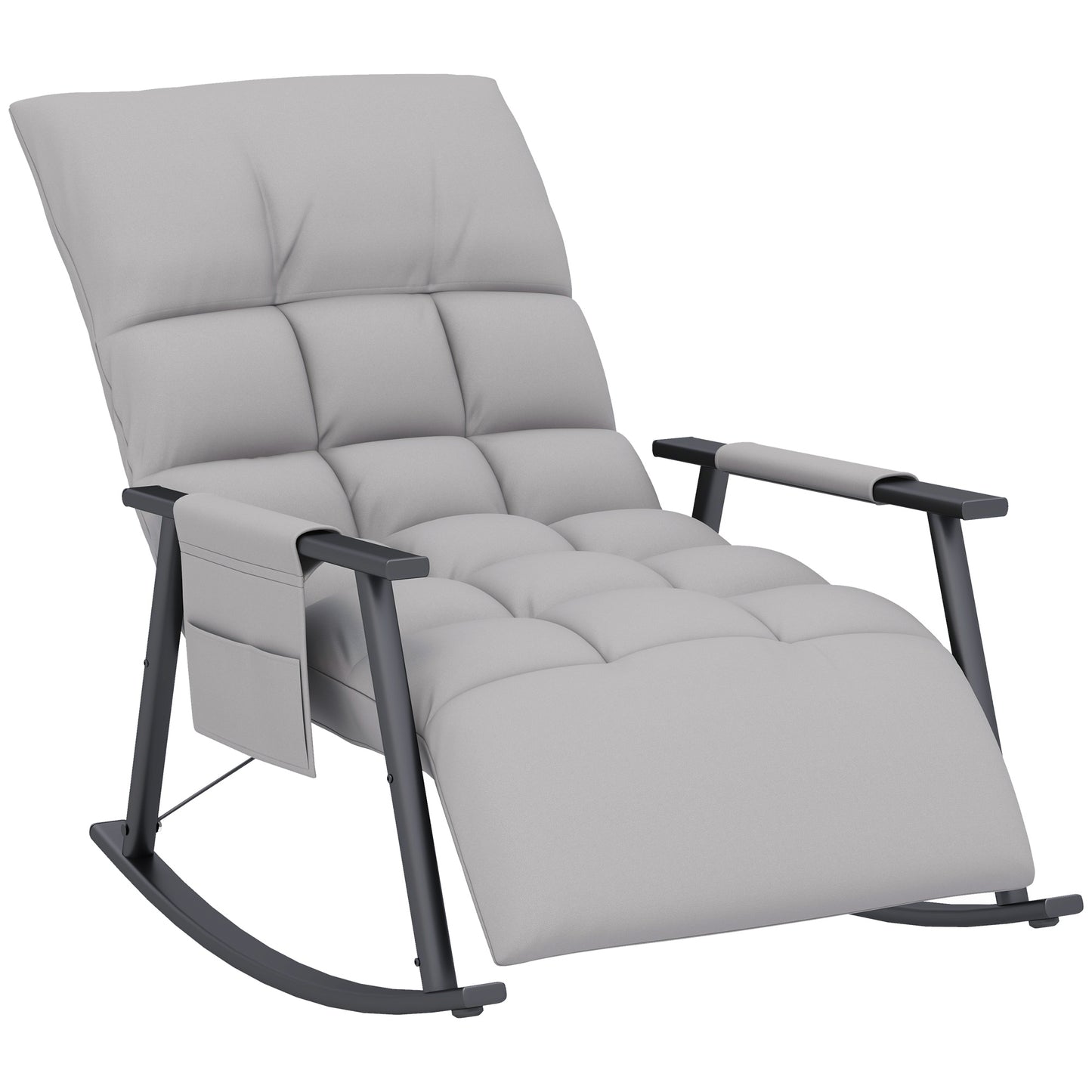 Schommelstoel – Relaxstoel – Fauteuil – Voedingsstoel – Loungestoel – Verstelbare Rugleuning en Voetensteun – Microvezel Stof Grijs