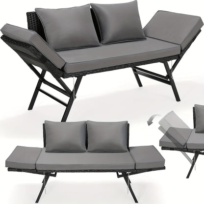 Tuinbank – Tweezitsbank – Loungesofa – Rattanbank – Balkonbank – Verstelbare Rugleuning – Weerbestendig PE Polyrattan – Grijs Rattan + Grijze Mat