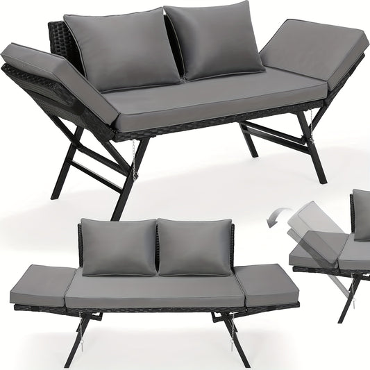 Tuinbank – Tweezitsbank – Loungesofa – Rattanbank – Balkonbank – Verstelbare Rugleuning – Weerbestendig PE Polyrattan – Grijs Rattan + Grijze Mat