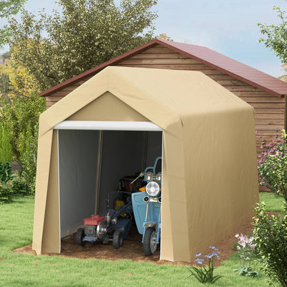 Tuinhuisje – Tuinschuur – Tuinberging – Fietsenstalling – Berging – UV-bestendig – Gegalvaniseerd Stalen Frame – Grote Ritsdeur – Beige – 7,6 m²