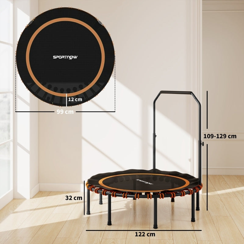 Fitness Trampoline – Springmat – Rebounder – Mini Trampoline – Trainingsapparaat – Instelbare 5-standen Handrail – 32 Bungee Koorden & Stevig Stalen Frame – Compact Opvouwbaar – Zwart