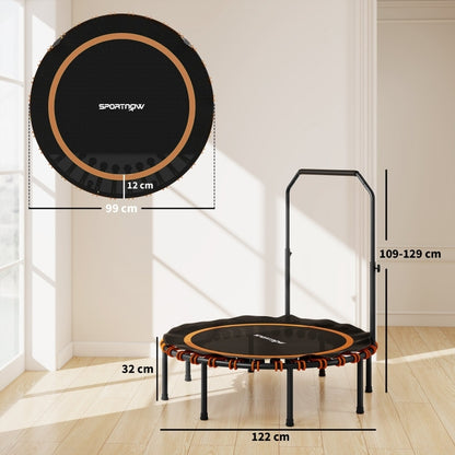 Fitness Trampoline – Springmat – Rebounder – Mini Trampoline – Trainingsapparaat – Instelbare 5-standen Handrail – 32 Bungee Koorden & Stevig Stalen Frame – Compact Opvouwbaar – Zwart