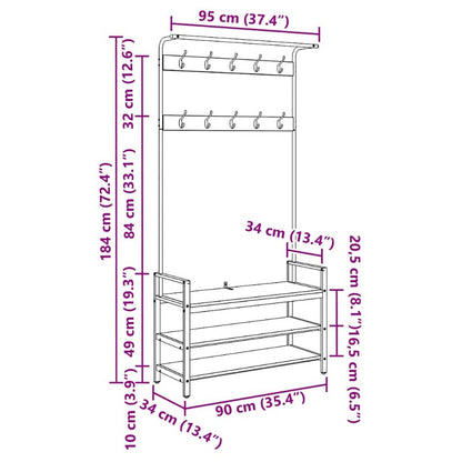Kapstok Staande – Garderobe Rek – Jassenhanger – Schoenenrek – Halmeubel – Eiken – Ruimtebesparend Design – Stevig Multipurpose Meubel 95x34x184 cm