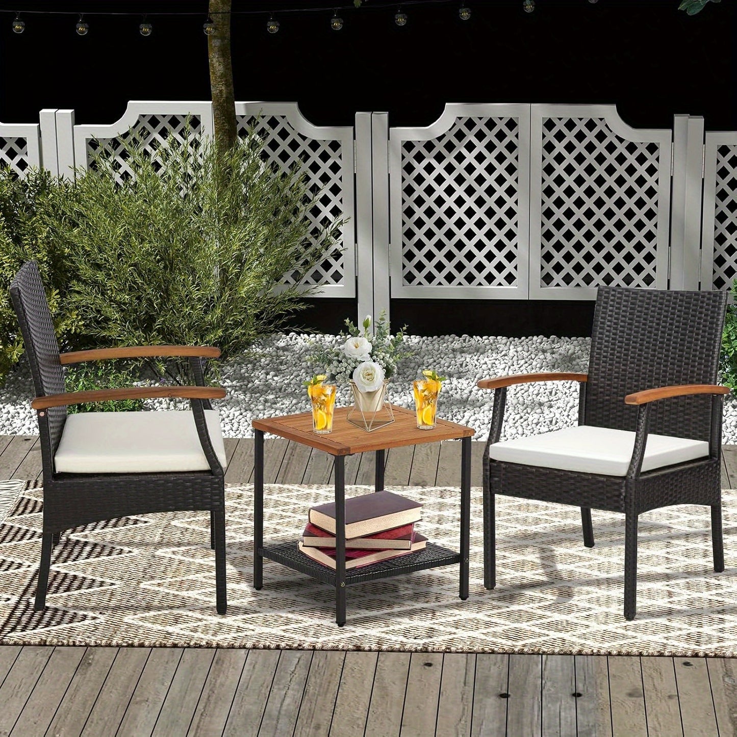 Tuinset Stoelen – Tuinstoelen – Buitenstoelen – Rieten Stoelen – Balkonstoelen – PE Rattan – Zachte Afneembare Kussens – Acaciahouten Armleuningen – Bruin
