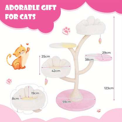 Krabpaal – Krabboom – Kattenpaal – Klimpaal – Kattenmeubel – Multifunctionele Krabpaal Met Twee Verdiepingen – Natuurlijk Sisaltouw – Inclusief Bewegende Speelballen