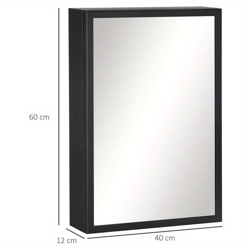 Mirror Cabinet, Bathroom Cabinet, 3 Shelves, Stainless Steel, 40X12X60Cm, Black, Bathroom Storage Cabinet with Shelves And Doors, Multifunctional Storage Unit.