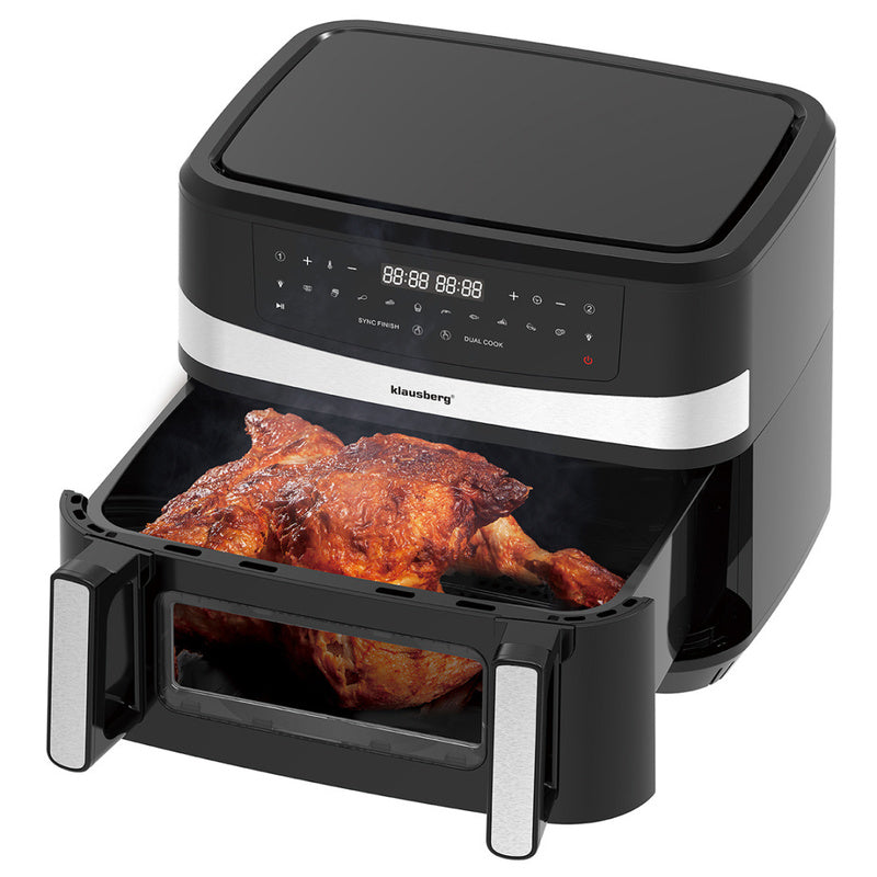 Airfryer – Heteluchtfriteuse – Friteuse – Digitaal Display – Dubbele Mand – 9L Capaciteit – Touchscreen Bediening – Tot 80% Minder Vet