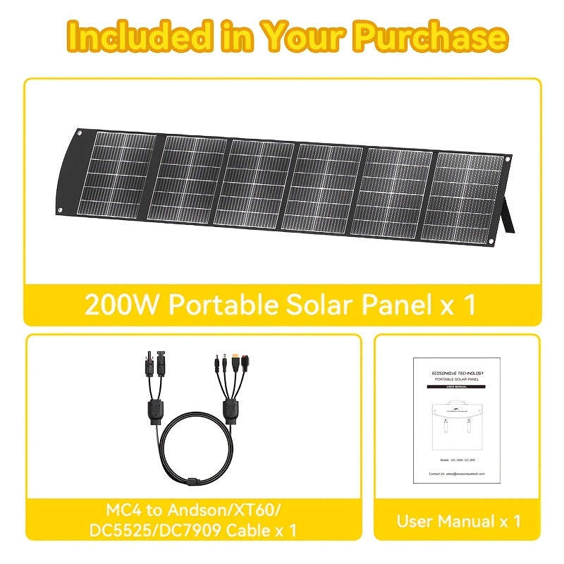 Draagbaar Zonnepaneel – Opvouwbaar Solar Charger – Mobiele Solar Generator – Outdoor Zonnepaneel – Camping Zonnepaneel – 200W Vermogen – USB-C PD3.0 & USB-A QC3.0 – Lichtgewicht Met Kickstand