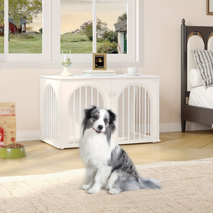 Hondenbench – Hondenkooi – Huisdiervangkooi – Hondenkennel – Hondenschuur – Middelgrote Honden – Wit – 3-Deurs Boogvormige Deur – Stevig Metalen Frame – Multifunctioneel Meubelstuk – 60x100x63 cm