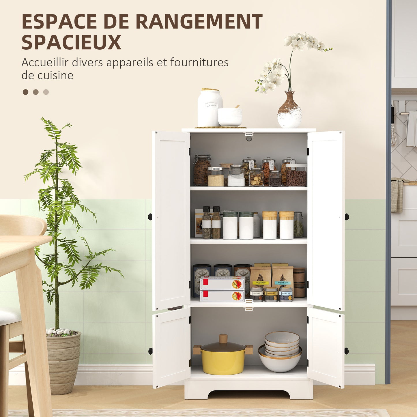 HOMCOM Kitchen Armoire Buffet Cabinet with Adjustable Shelves And Cupboards for Dining Room, Living Room, 58.2 X 30 X 123 Cm, White