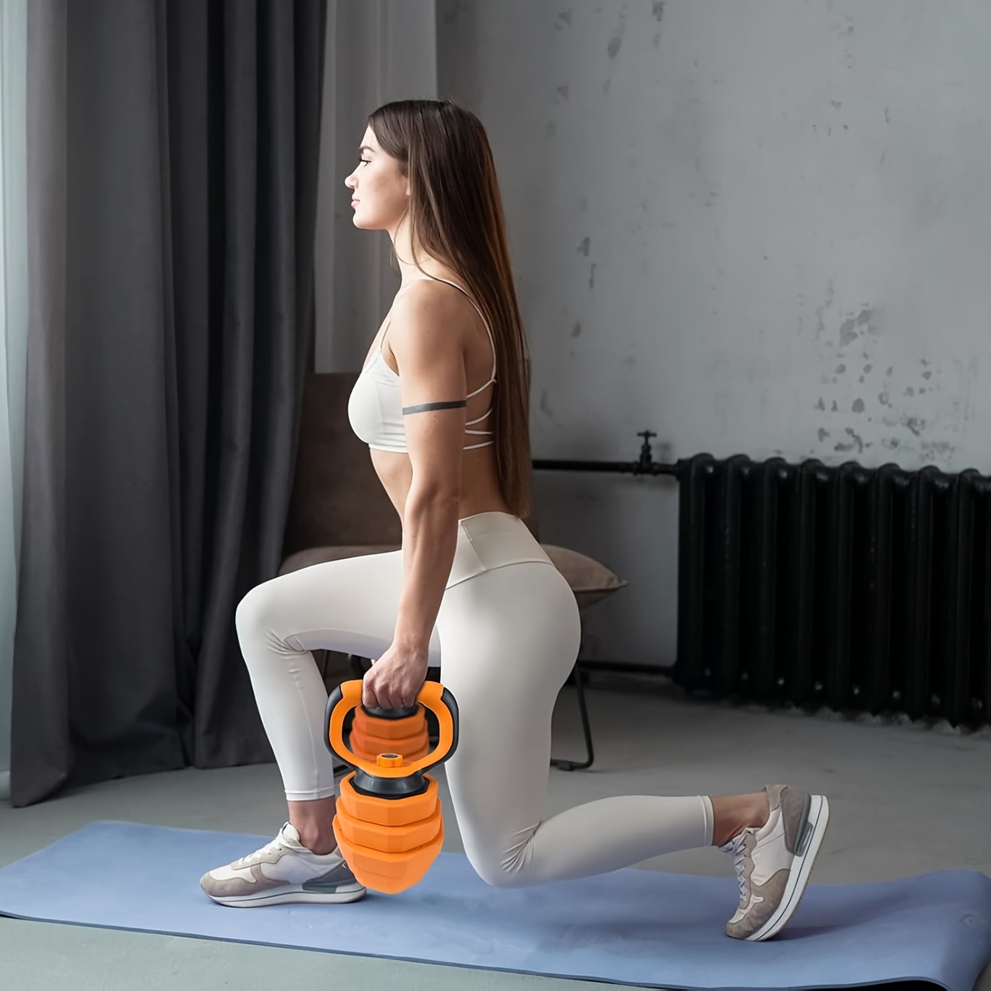 4-In-1 Adjustable Dumbbell Set 29.94KG | Convertible to Barbell, Kettlebell & Push Up Stands, Home Gym Equipment for Men & Women, Space Saving Weights, Orange, Synthetic Rubber, Towallmark