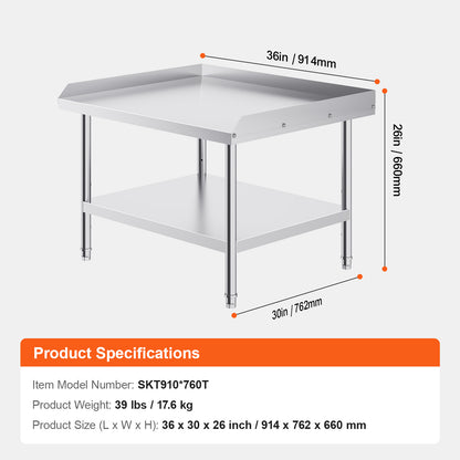 Werktafel – Werkbank – Opbergtafel – Preparatietafel – Roestvrij Staal – 3-zijdige Opstaande Rand – Verstelbare Legplanken
